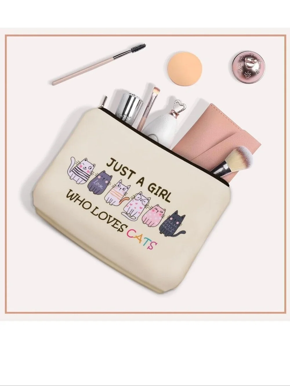 Just A Girl Who Loves Cats Cream Cat Print Pouch